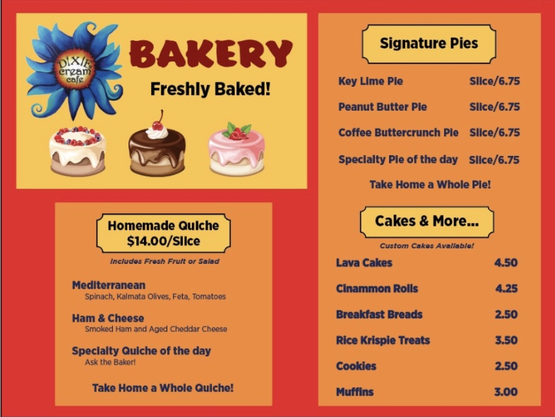 Dixie Cream Bakery menu - pies, quiche, cakes and more