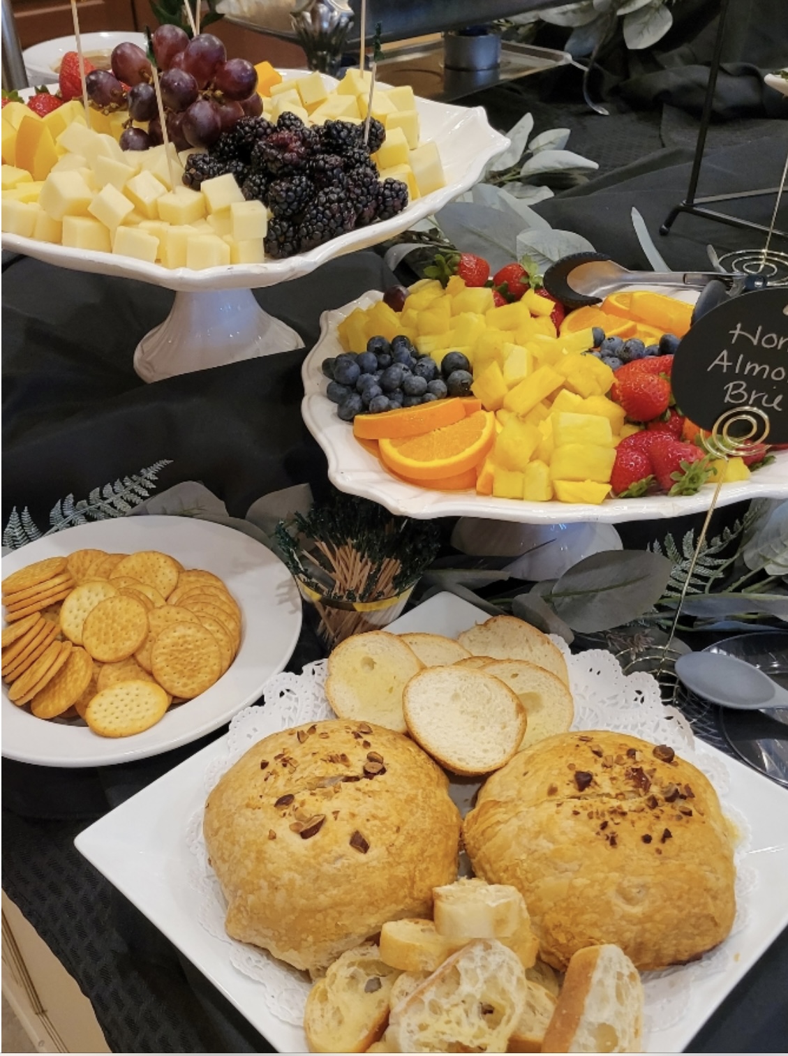 Cheese, fruit, and pastry spread